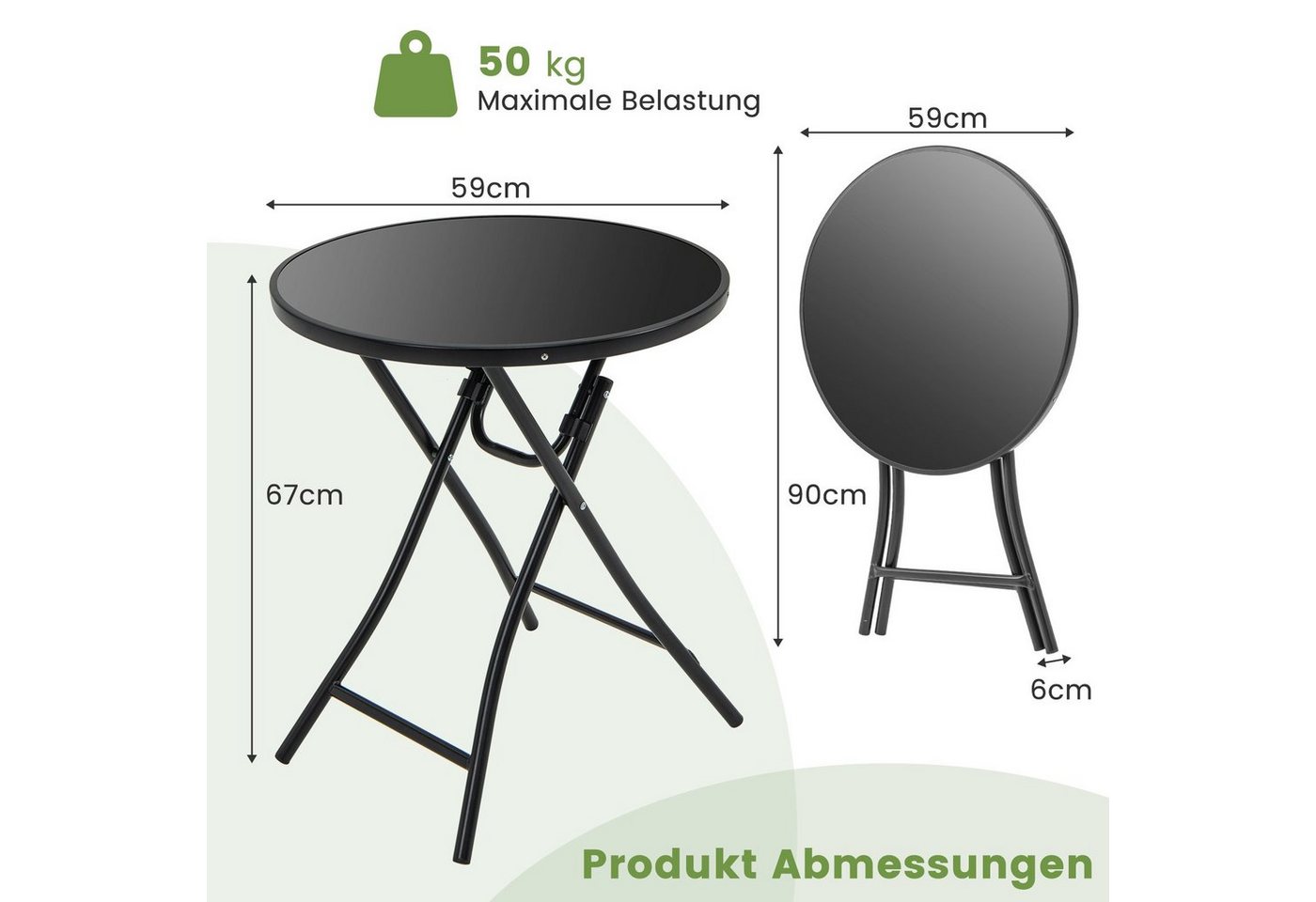 KOMFOTTEU Gartentisch Ø59cm, aus Metall und gehärtetem Glas – Bild 5 von 5