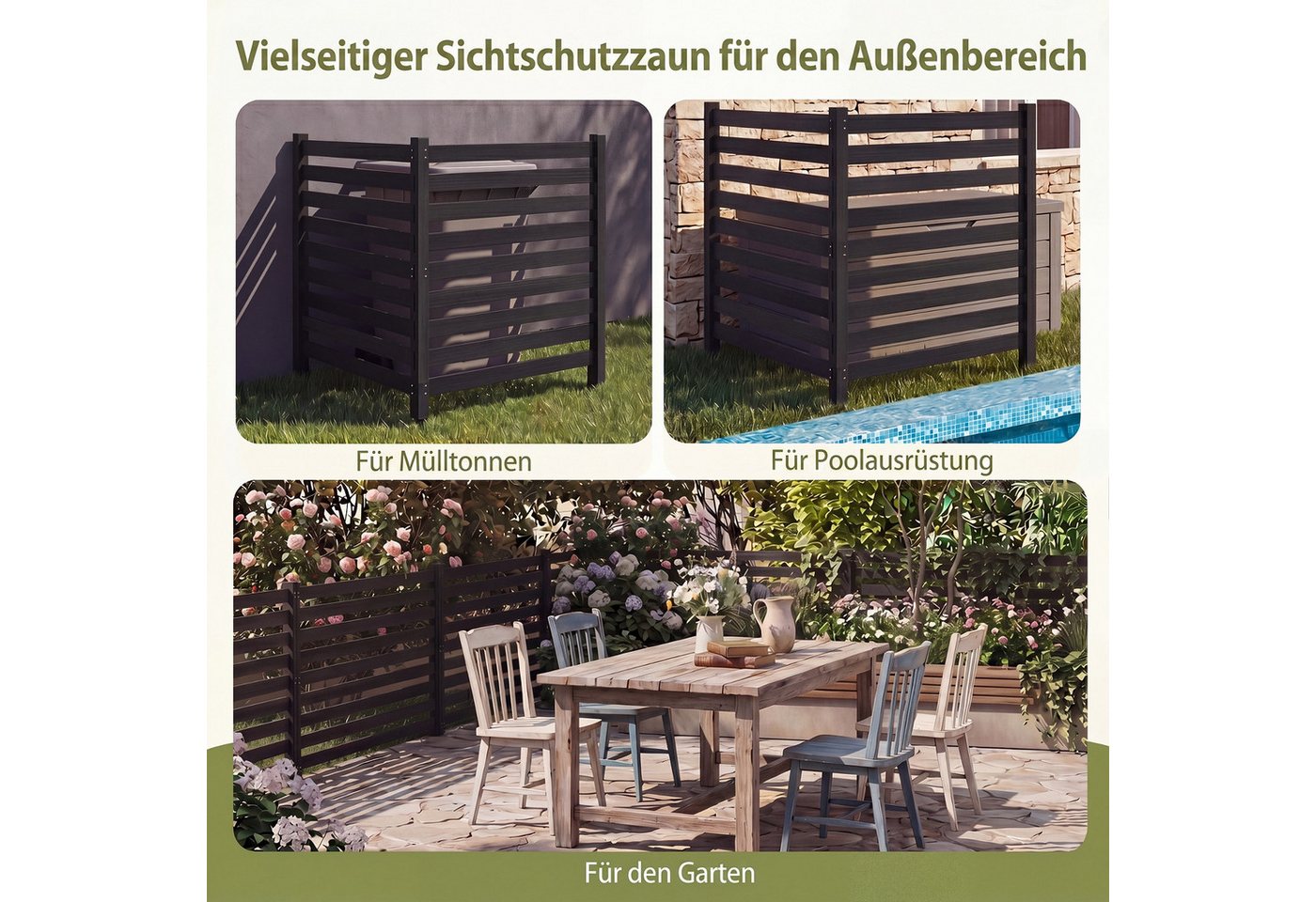 KOMFOTTEU Gartenzaun, 2-teiliger Sichtschutzzaun mit 3 Pfosten – Bild 2 von 5