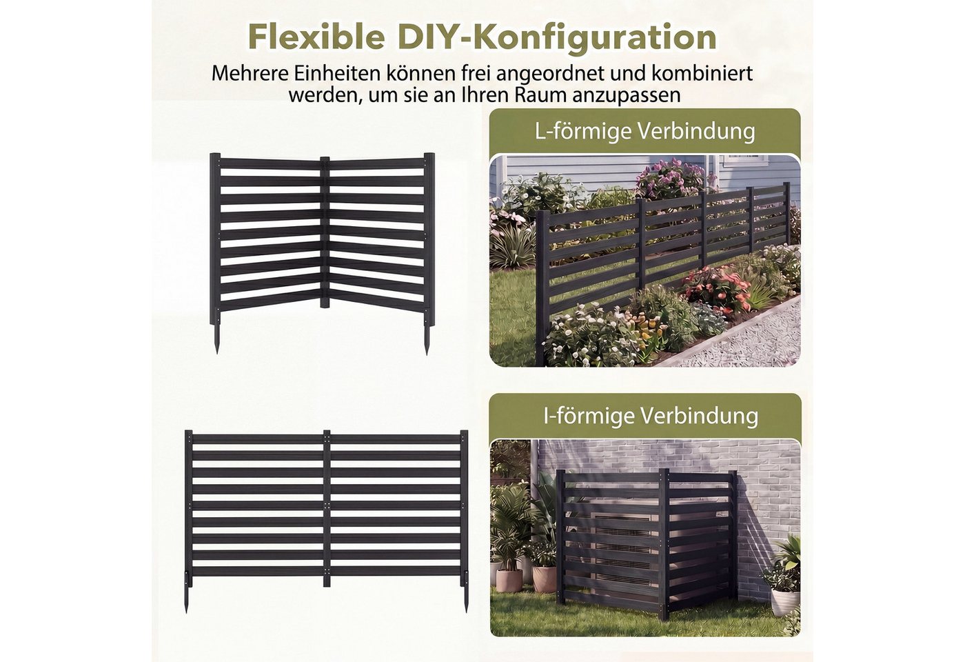 KOMFOTTEU Gartenzaun, 2-teiliger Sichtschutzzaun mit 3 Pfosten – Bild 3 von 5