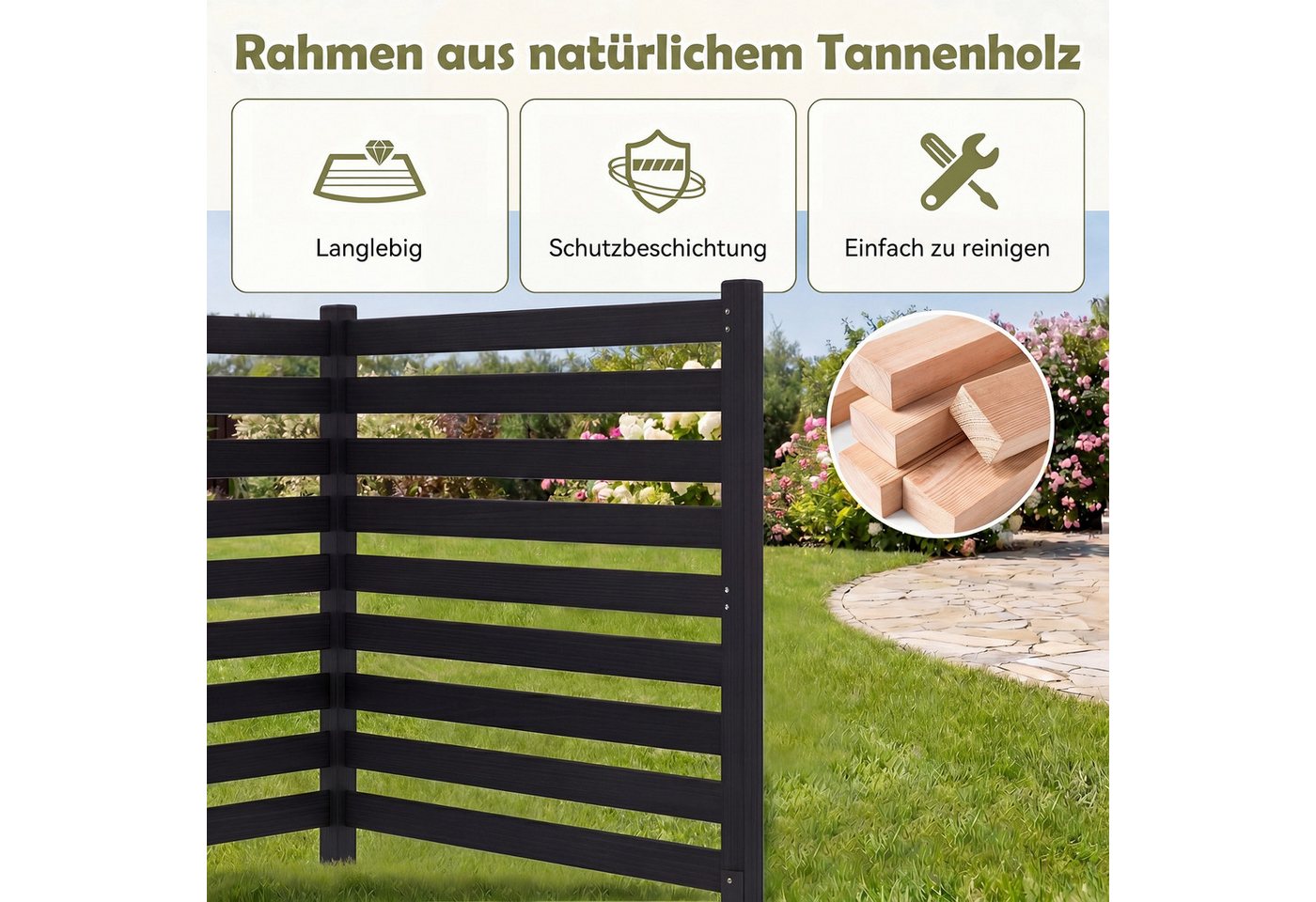 KOMFOTTEU Gartenzaun, 2-teiliger Sichtschutzzaun mit 3 Pfosten – Bild 4 von 5