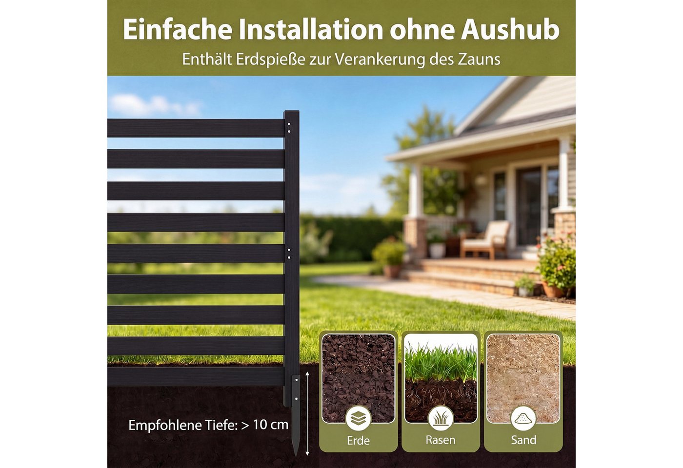 KOMFOTTEU Gartenzaun, 2-teiliger Sichtschutzzaun mit 3 Pfosten – Bild 5 von 5