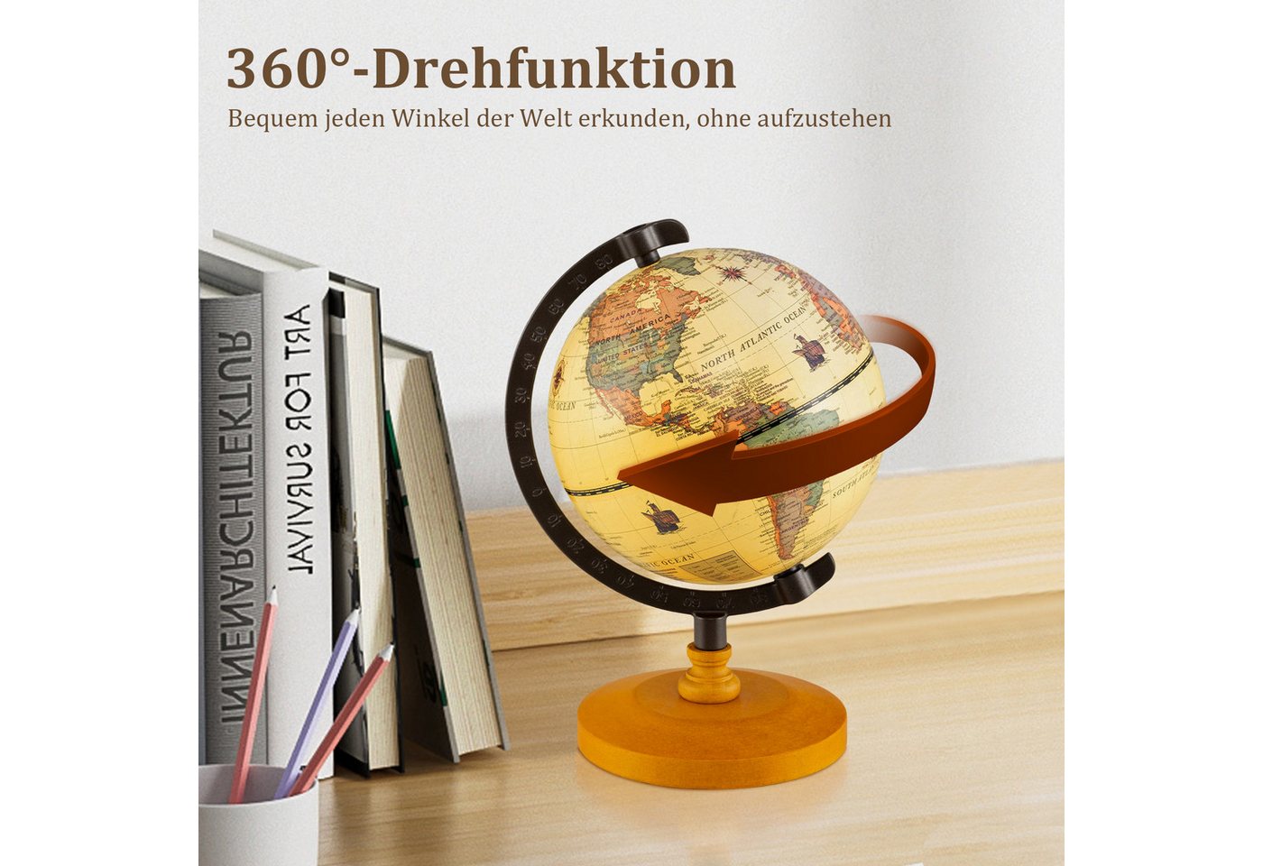 KOMFOTTEU Globus, Mini Vintage Globus mit Metallständer – Bild 3 von 5