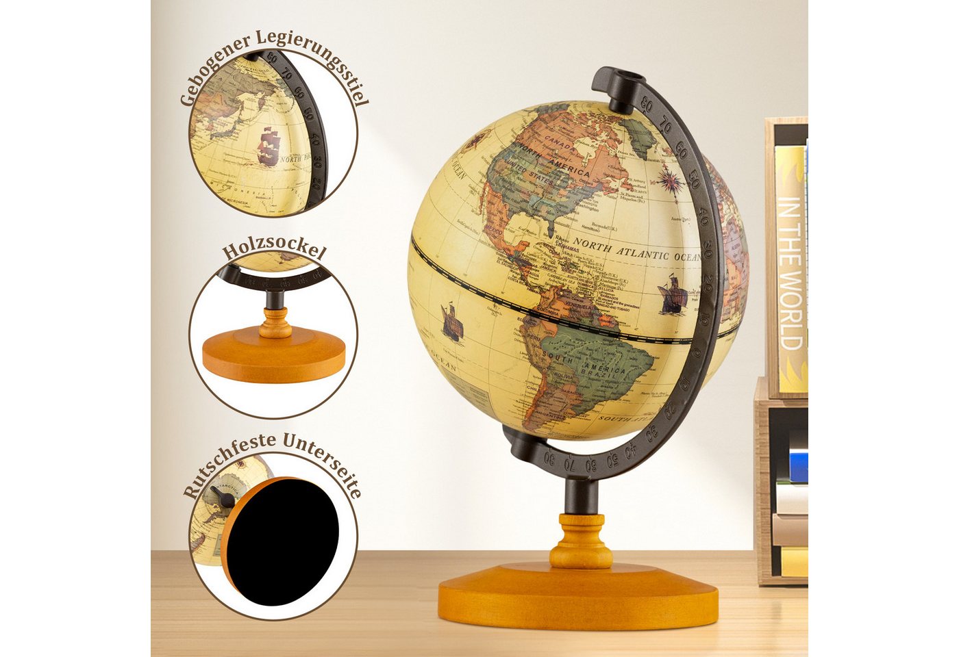 KOMFOTTEU Globus, Mini Vintage Globus mit Metallständer – Bild 5 von 5