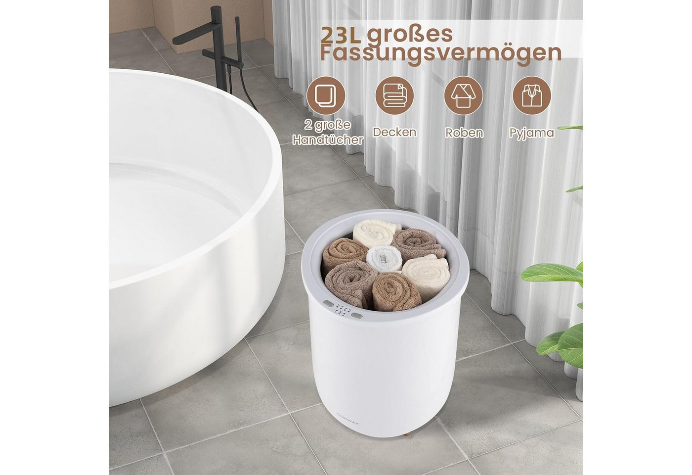 KOMFOTTEU Heizgerät Handtuchwärmer-Eimer, mit 4-Timer, 3-stufige Heizung, 23 L – Bild 2 von 5