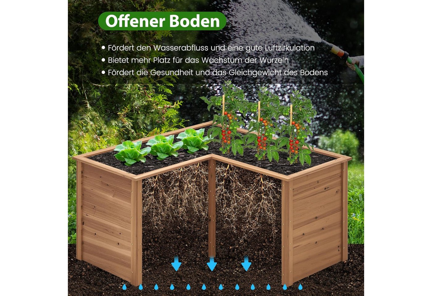 KOMFOTTEU Hochbeet Gartenbeet, L-förmiges Pflanzenkasten mit offenem Boden – Bild 3 von 5