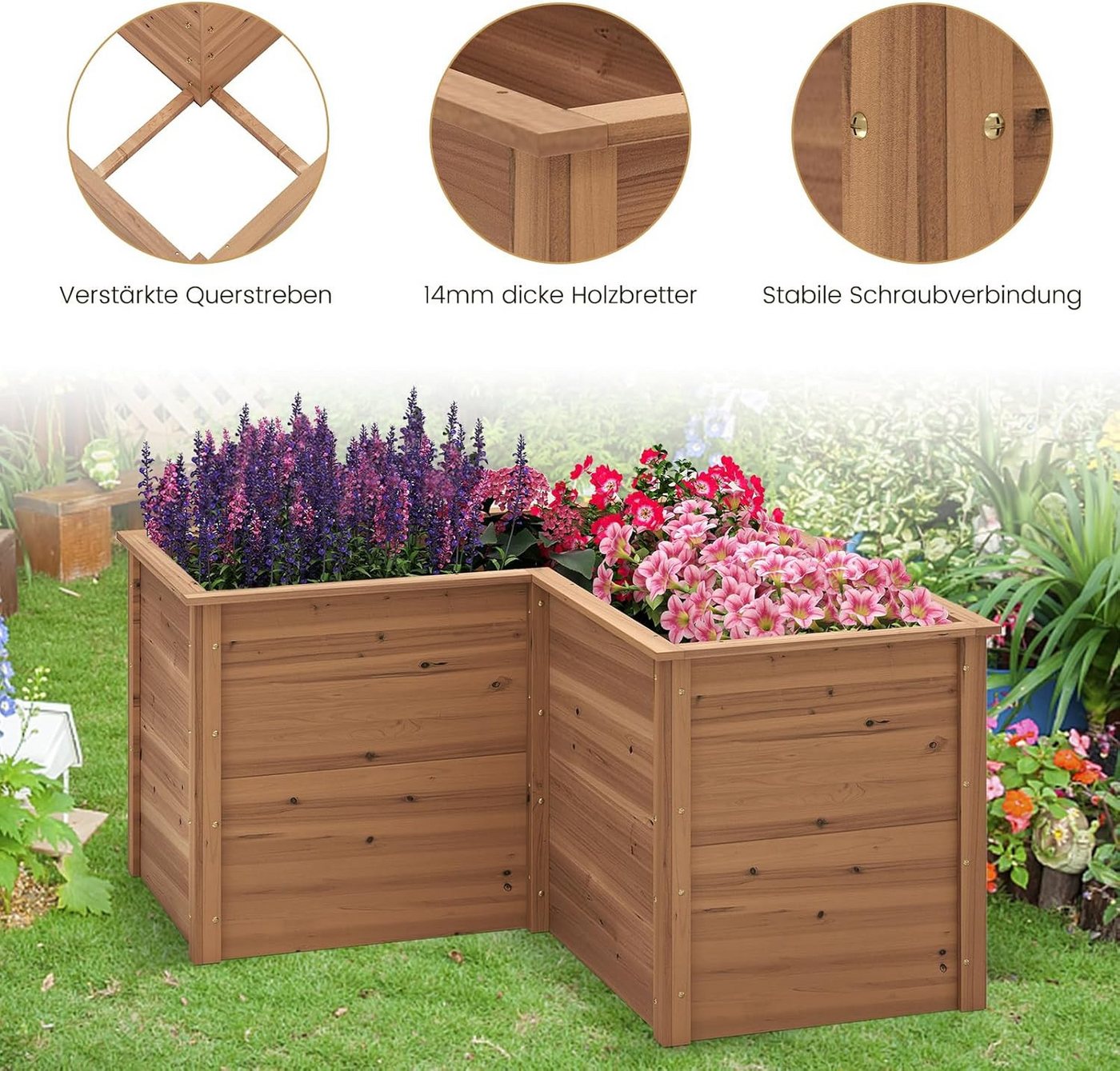 KOMFOTTEU Hochbeet Gartenbeet, L-förmiges Pflanzenkasten mit offenem Boden – Bild 4 von 5