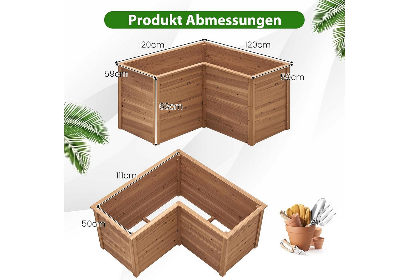 KOMFOTTEU Hochbeet Gartenbeet, L-förmiges Pflanzenkasten mit offenem Boden – Bild 5 von 5