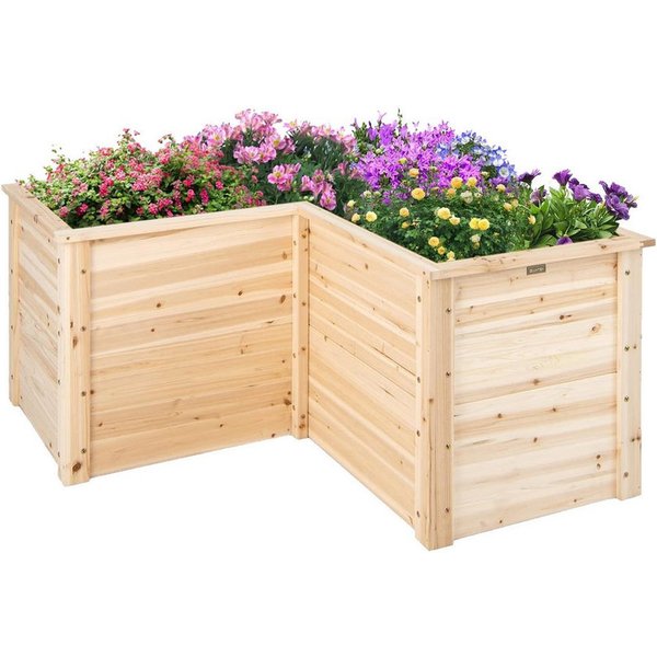KOMFOTTEU Hochbeet Gartenbeet, L-förmiges Pflanzenkasten mit offenem Boden