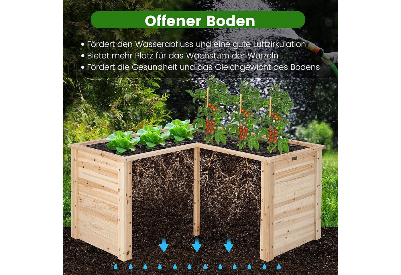KOMFOTTEU Hochbeet Gartenbeet, L-förmiges Pflanzenkasten mit offenem Boden – Bild 2 von 5
