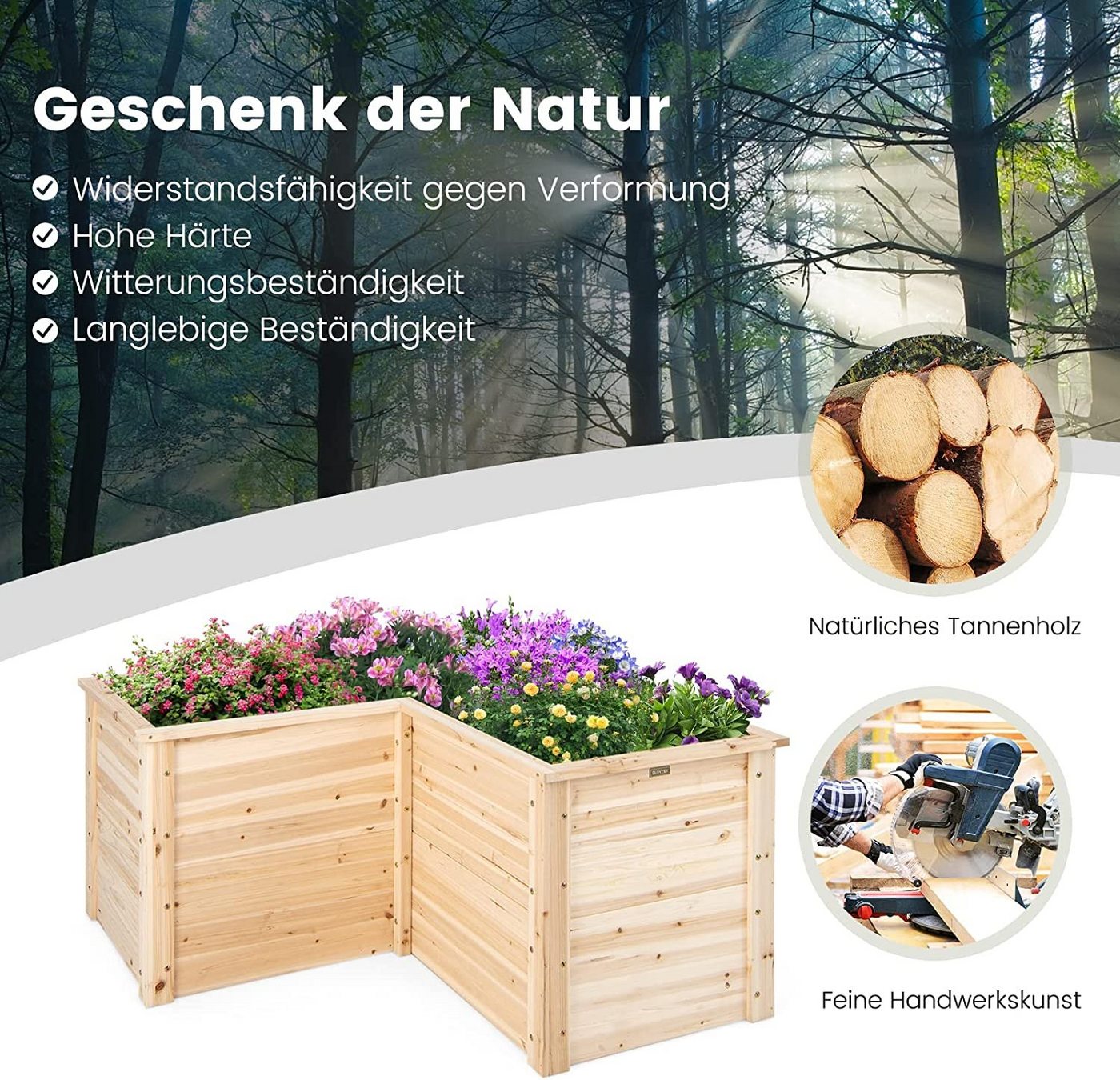 KOMFOTTEU Hochbeet Gartenbeet, L-förmiges Pflanzenkasten mit offenem Boden – Bild 5 von 5