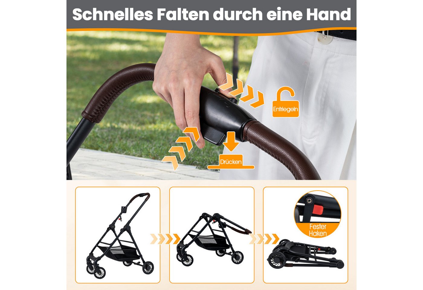 KOMFOTTEU Hundebuggy, Hundewagen mit Rädern, verstellbarem Sonnenschutz, waschbarem Kissen – Bild 4 von 5
