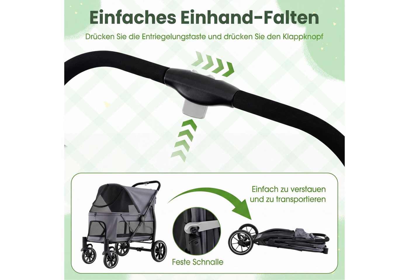 KOMFOTTEU Hundebuggy, mit Geländereifen, tiefer Einstieg & verstellbares Sonnendach – Bild 4 von 5