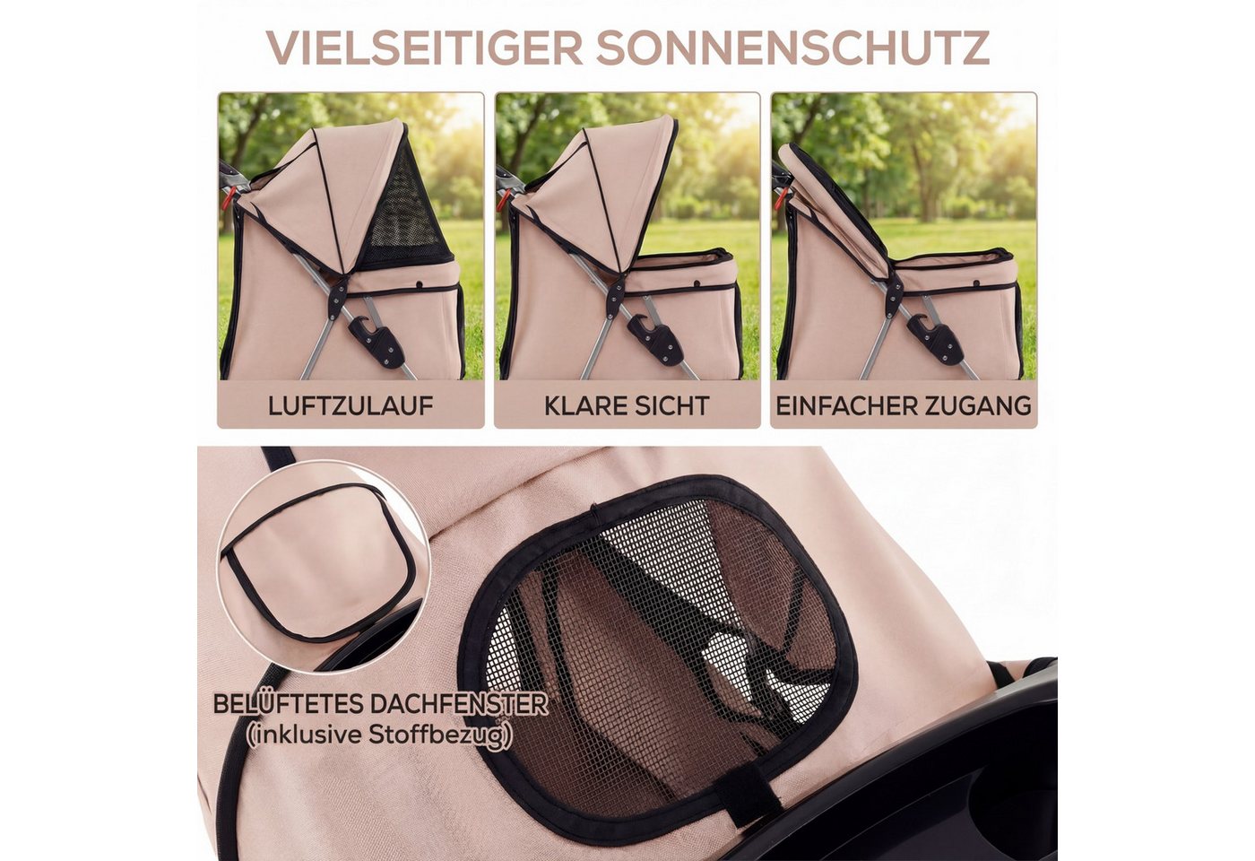 KOMFOTTEU Hundebuggy, Hundewagen mit Getränkehalter & Aufbewahrungskorb – Bild 2 von 5