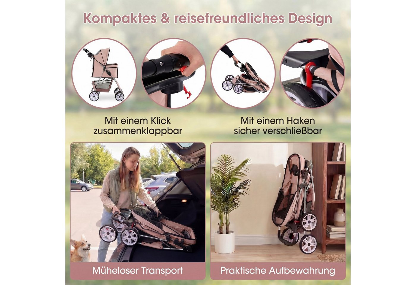 KOMFOTTEU Hundebuggy, Hundewagen mit Getränkehalter & Aufbewahrungskorb – Bild 5 von 5