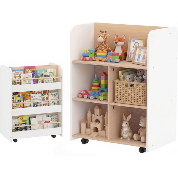 KOMFOTTEU Kinderregal, Spielzeugregal Bücherergal mit Rollen & 8 offenen Fächer