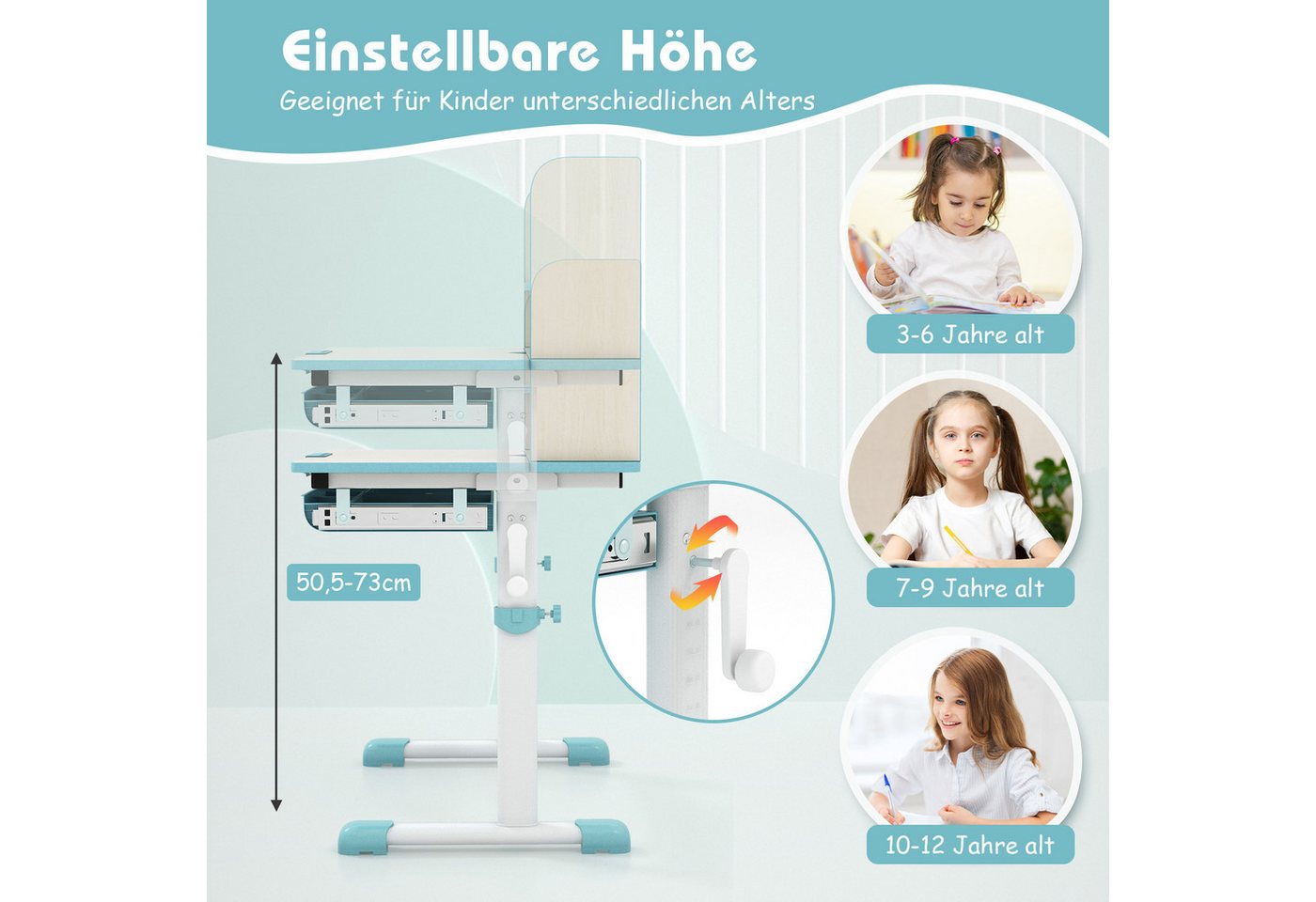 KOMFOTTEU Kinderschreibtisch, mit 7-stufig neigbarer Tischplatte, für Kinder 3-12 Jahren – Bild 3 von 5