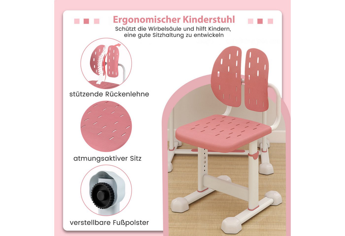 KOMFOTTEU Kinderschreibtisch, höhenverstellbarer Schreibtisch mit Stuhl, Becherhalter & Schublade – Bild 5 von 5