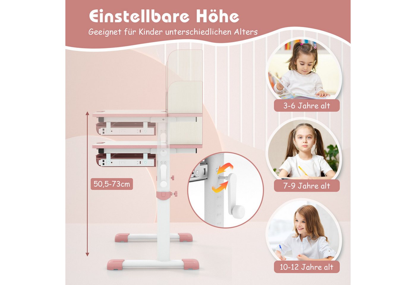 KOMFOTTEU Kinderschreibtisch, mit 7-stufig neigbarer Tischplatte, für Kinder 3-12 Jahren – Bild 3 von 5