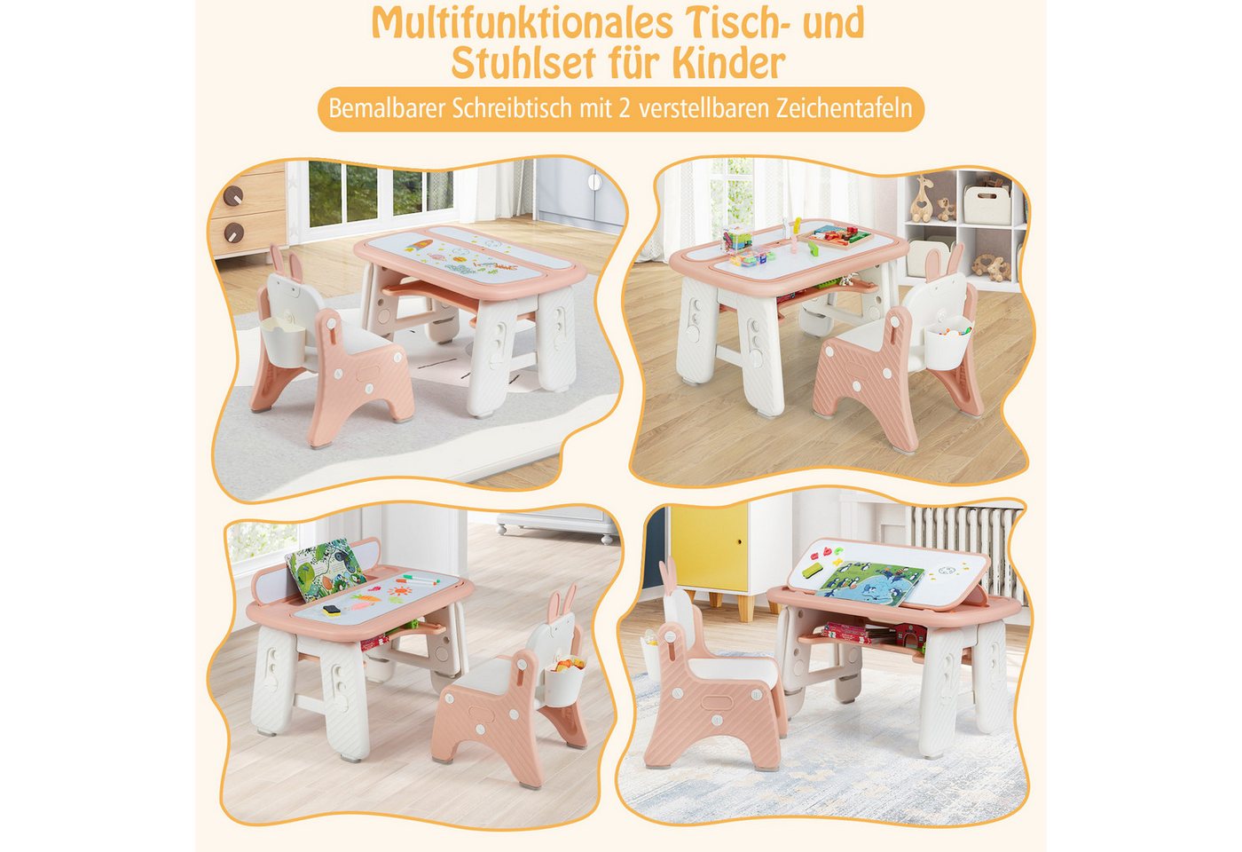 KOMFOTTEU Kindertisch, Kindersitzgruppe höhenverstellbar mit Straum – Bild 4 von 5