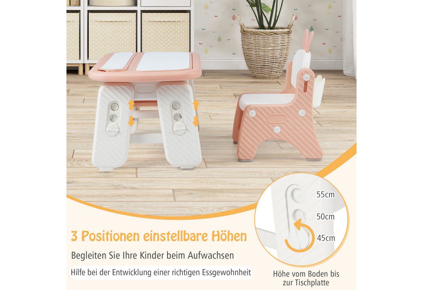 KOMFOTTEU Kindertisch, Kindersitzgruppe höhenverstellbar mit Straum – Bild 5 von 5
