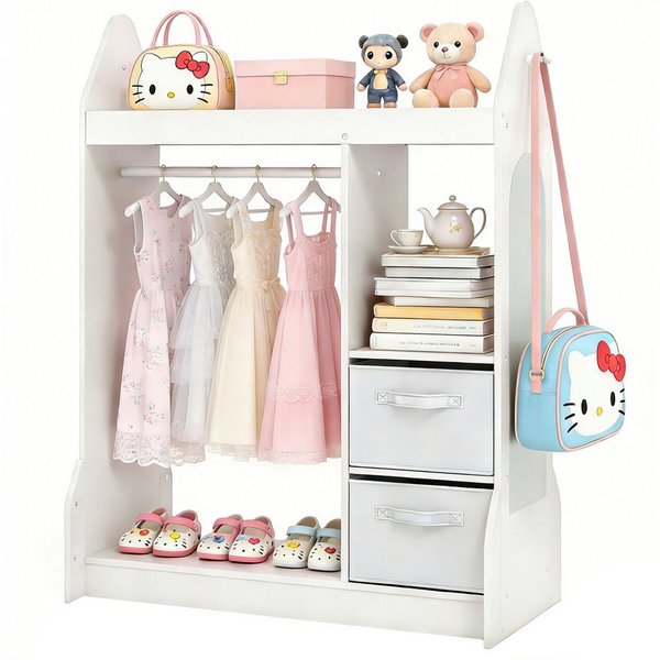 KOMFOTTEU Kleiderständer, Kinderkleiderschrank Kindergarderobe mit Spiegel & Kleiderstange