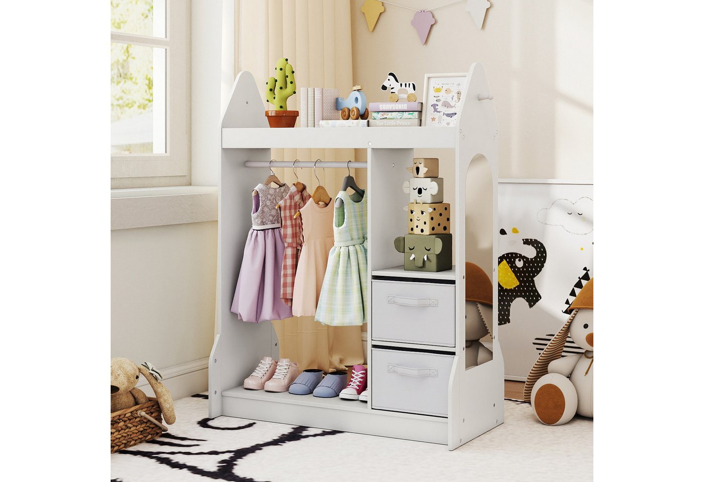 KOMFOTTEU Kleiderständer, Kinderkleiderschrank Kindergarderobe mit Spiegel & Kleiderstange – Bild 3 von 4