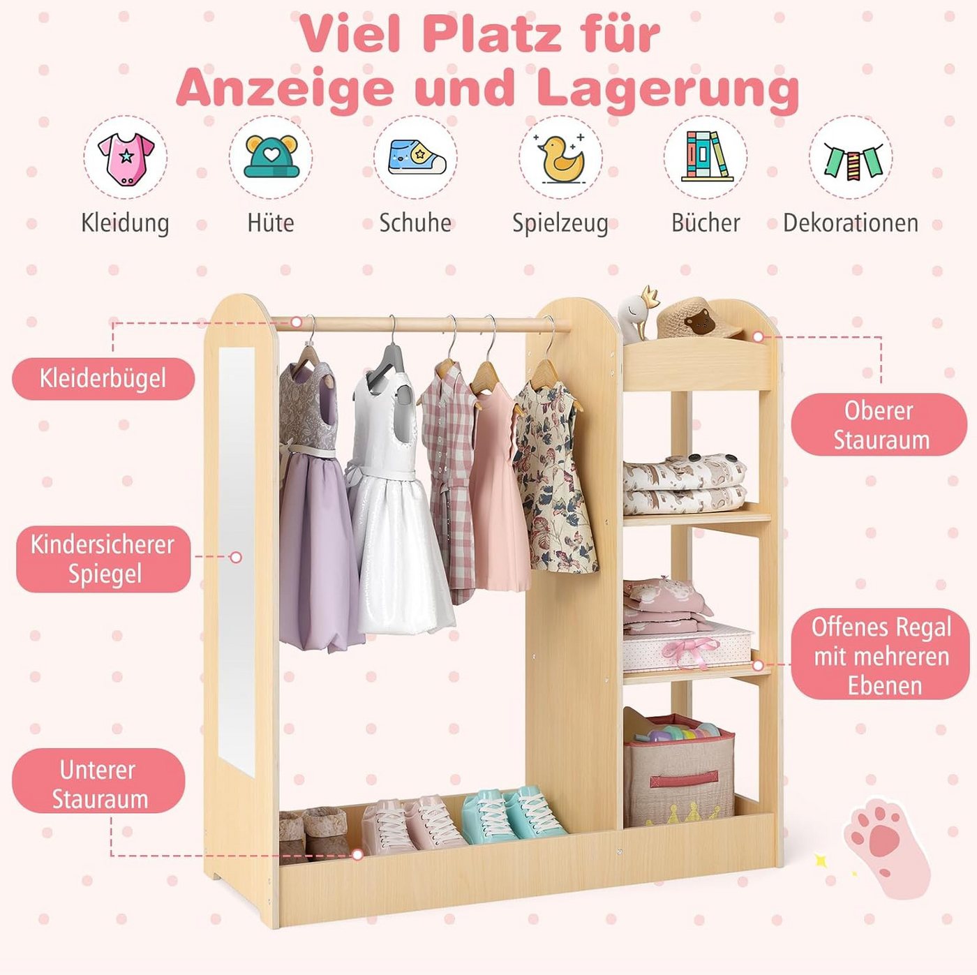 KOMFOTTEU Kleiderständer Kindergarderobe, 93,5 x 38 x 100 cm – Bild 3 von 5