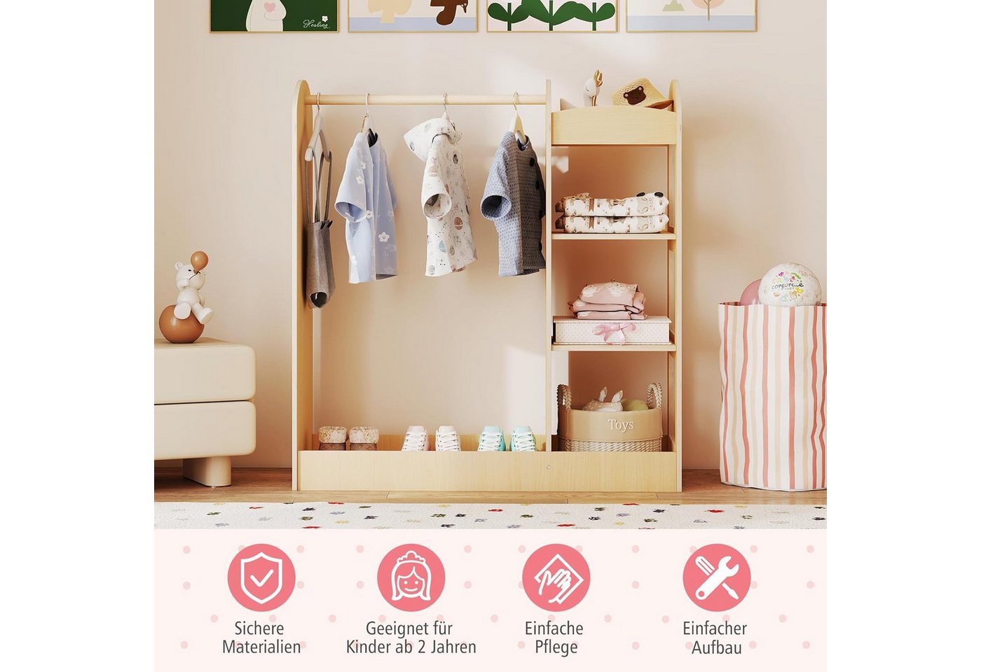 KOMFOTTEU Kleiderständer Kindergarderobe, 93,5 x 38 x 100 cm – Bild 5 von 5