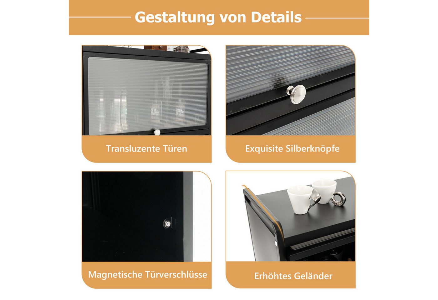 KOMFOTTEU Küchenregal auf Rollen, Küchenschrank Aufbewahrungsregal, mit 5 Ebenen & Tür, 60x32x154 cm – Bild 4 von 5