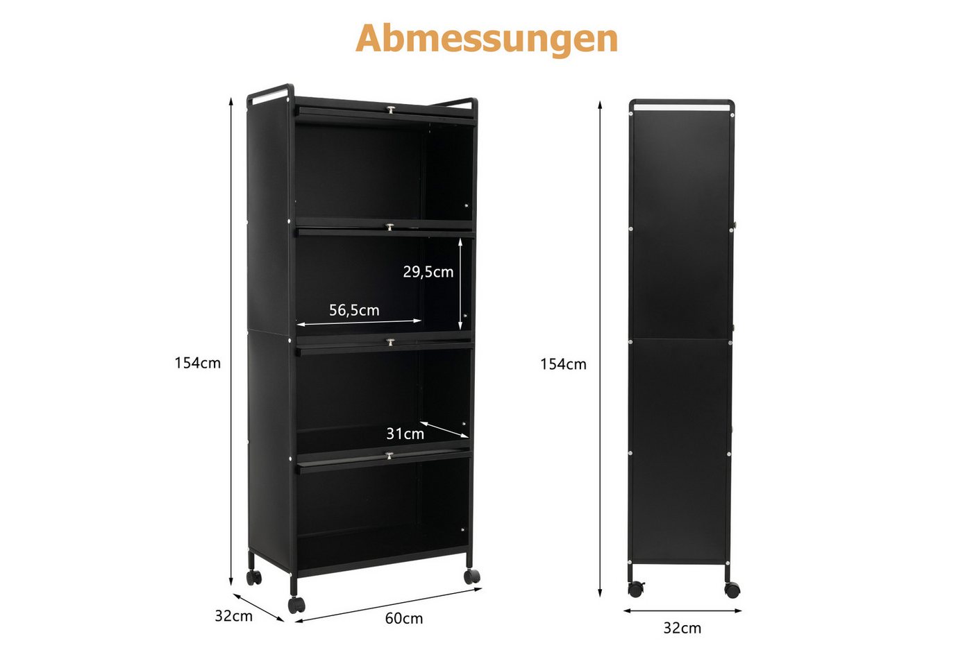 KOMFOTTEU Küchenregal auf Rollen, Küchenschrank Aufbewahrungsregal, mit 5 Ebenen & Tür, 60x32x154 cm – Bild 5 von 5