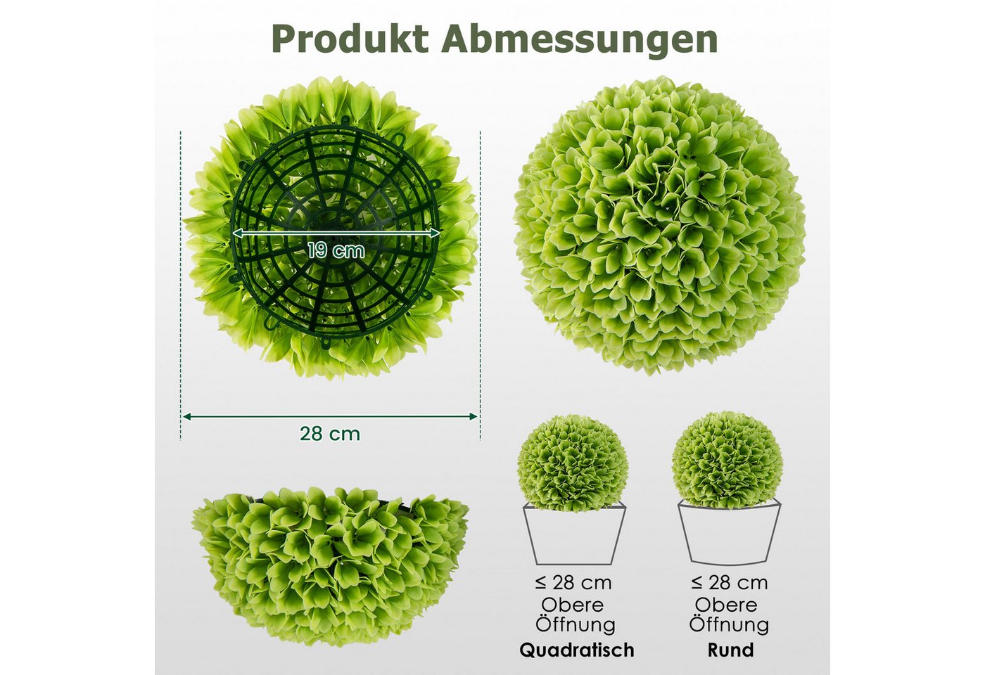 Kunstpflanze Buchsbaumkugel, KOMFOTTEU, Formschnittball Kunstbaum 28cm – Bild 3 von 5