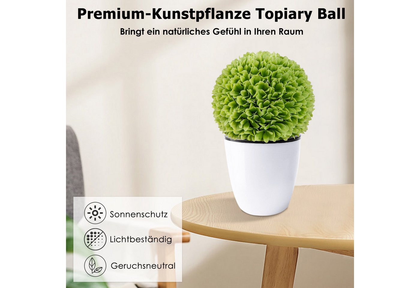 Kunstpflanze Buchsbaumkugel, KOMFOTTEU, Formschnittball Kunstbaum 28cm – Bild 4 von 5