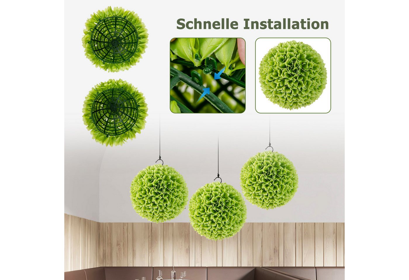 Kunstpflanze Buchsbaumkugel, KOMFOTTEU, Formschnittball Kunstbaum 28cm – Bild 5 von 5