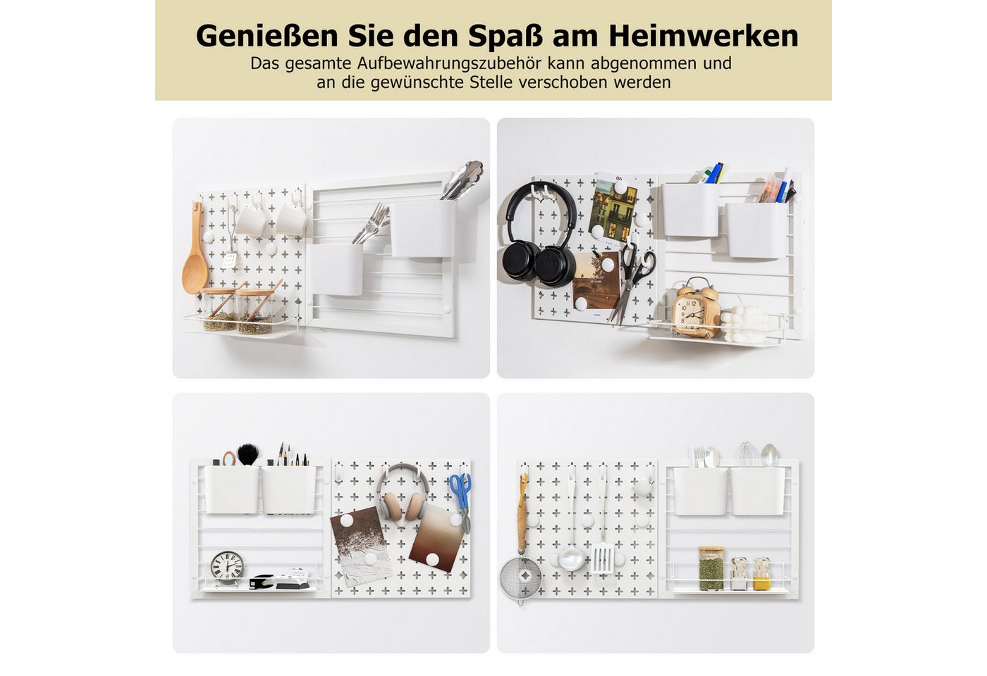 KOMFOTTEU Lochwand, 2 Stücke Pegboards mit Magneten, Haken, Regal & Behältern – Bild 2 von 5