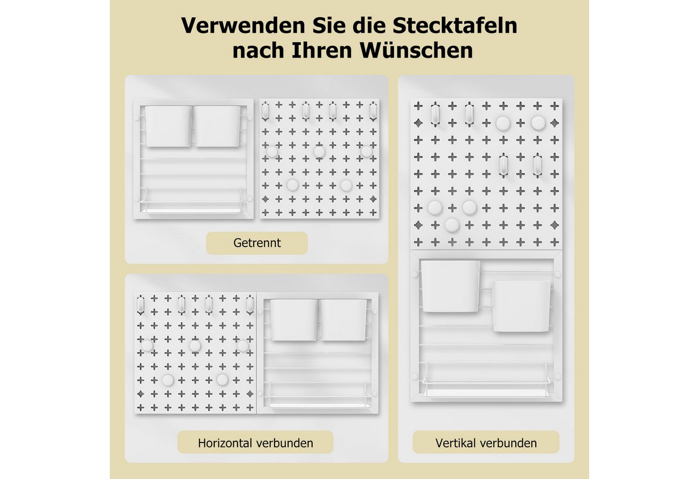 KOMFOTTEU Lochwand, 2 Stücke Pegboards mit Magneten, Haken, Regal & Behältern – Bild 3 von 5