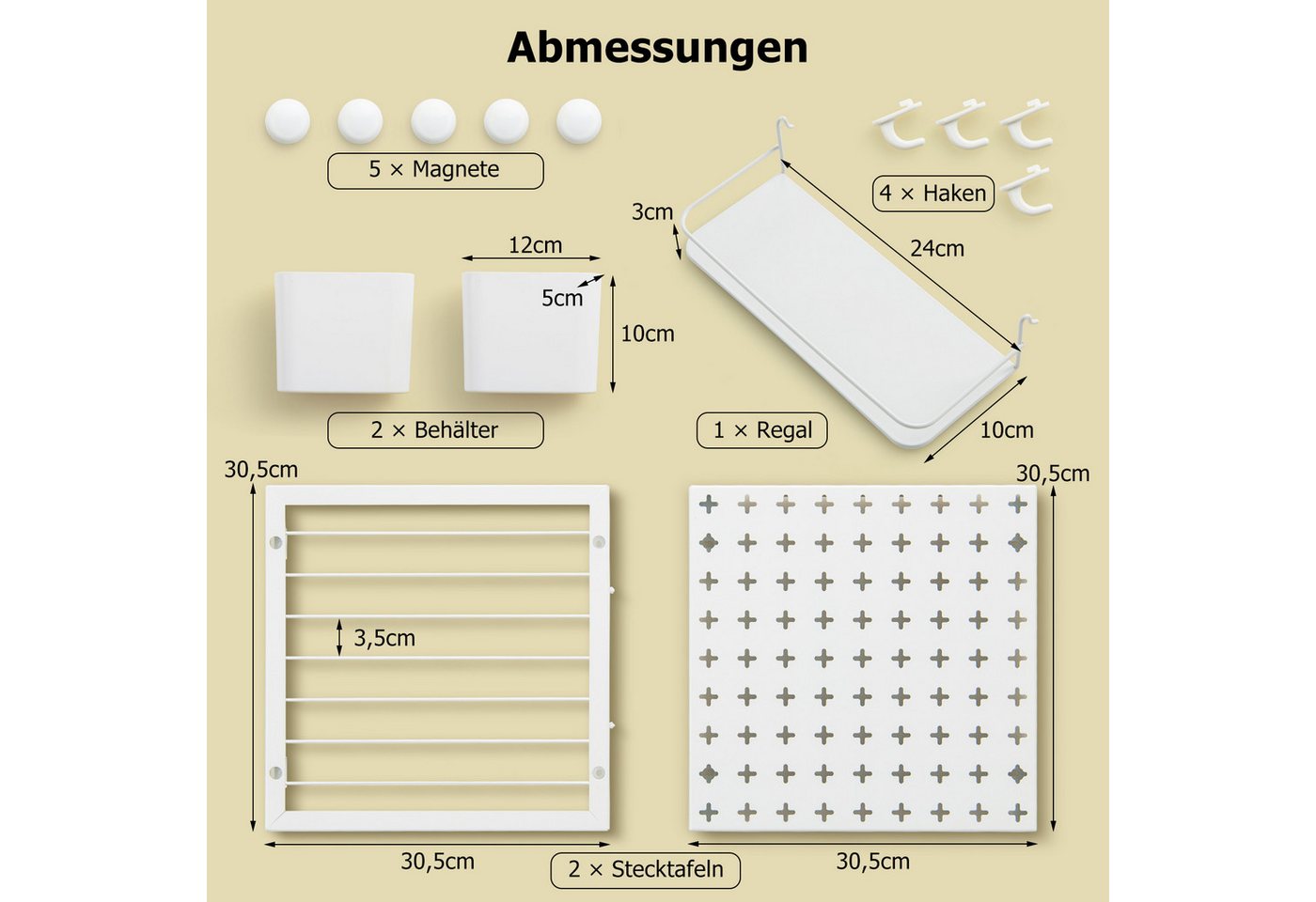KOMFOTTEU Lochwand, 2 Stücke Pegboards mit Magneten, Haken, Regal & Behältern – Bild 5 von 5