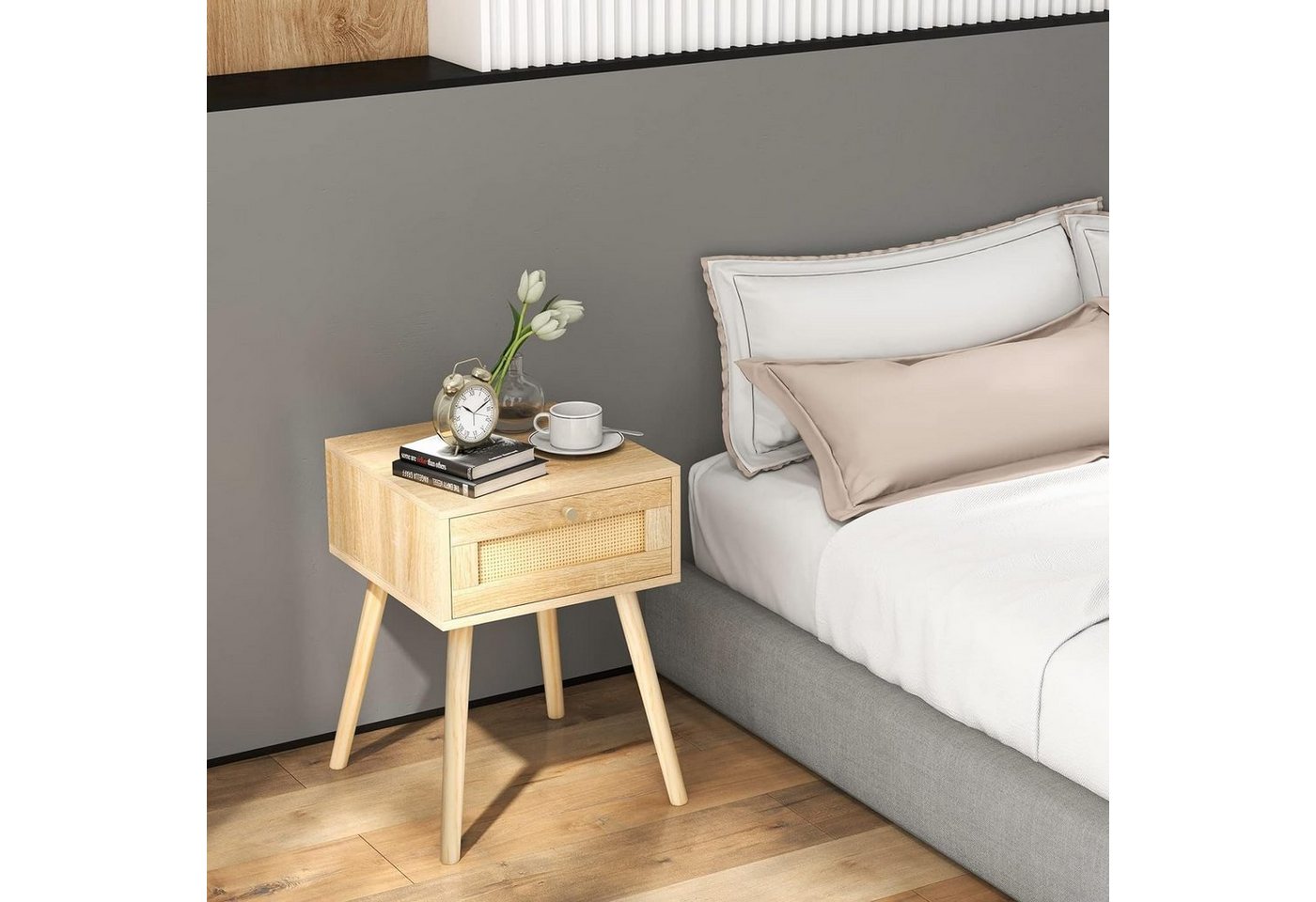 KOMFOTTEU Nachttisch Beistelltisch, mit Schublade, 40 × 40 × 55 cm – Bild 2 von 5