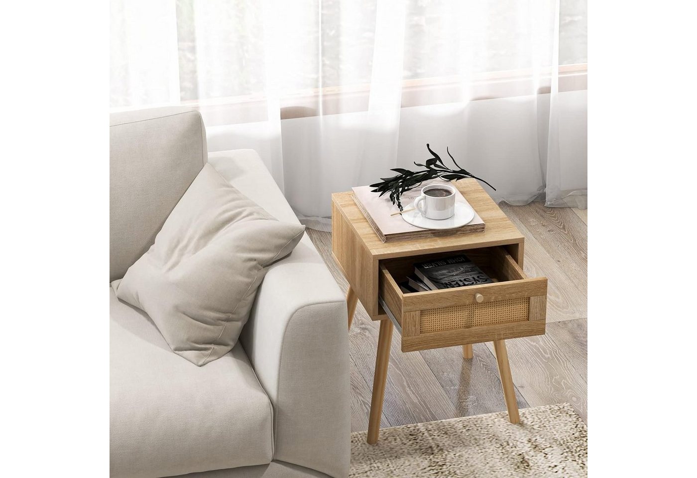 KOMFOTTEU Nachttisch Beistelltisch, mit Schublade, 40 × 40 × 55 cm – Bild 3 von 5