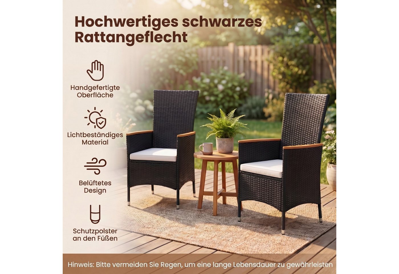 KOMFOTTEU Rattanstuhl (2 St), Gartenstühle Rattansessel mit Armlehnen aus Akazienholz – Bild 3 von 5