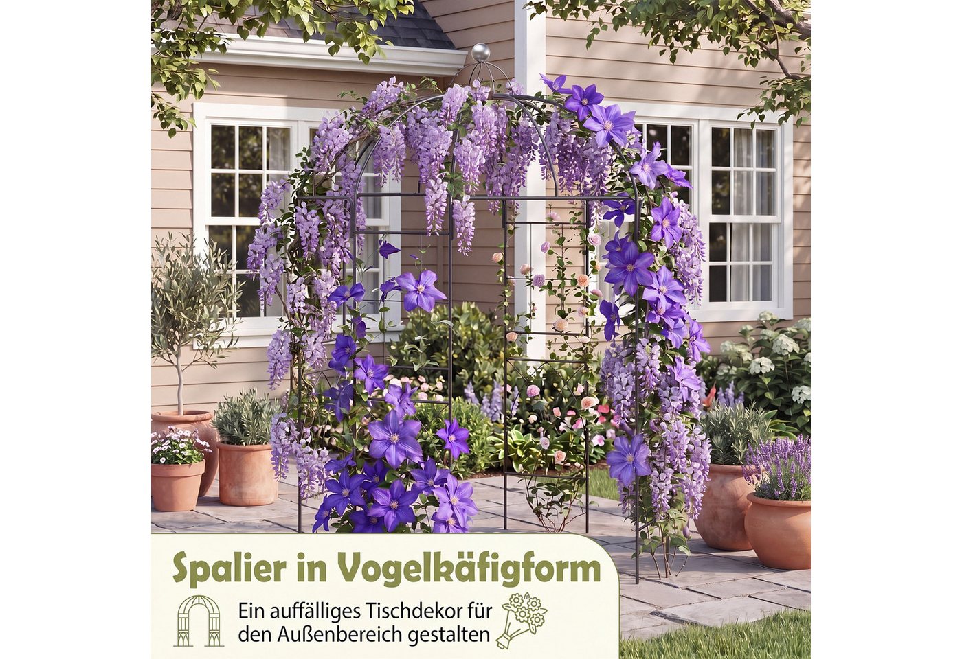 KOMFOTTEU Rosenbogen, Gartenpavillon aus Metall, mit Rankhilfe & Dach – Bild 3 von 5