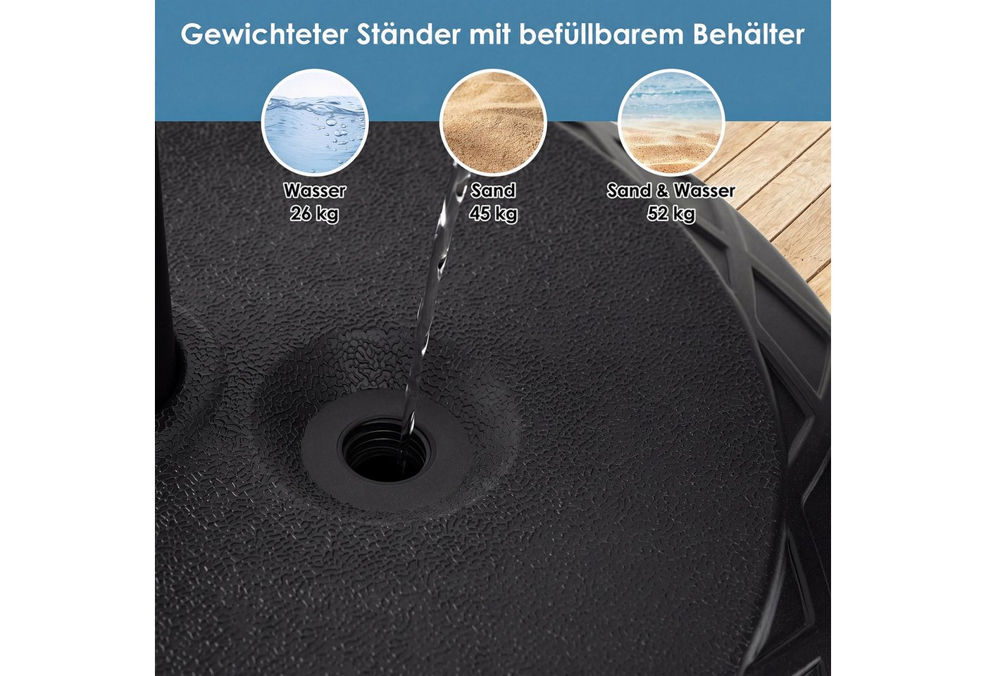 KOMFOTTEU Schirmständer, 26 L/45 kg befüllbar Sonnenschirmfuß aus Kunststoff – Bild 2 von 5