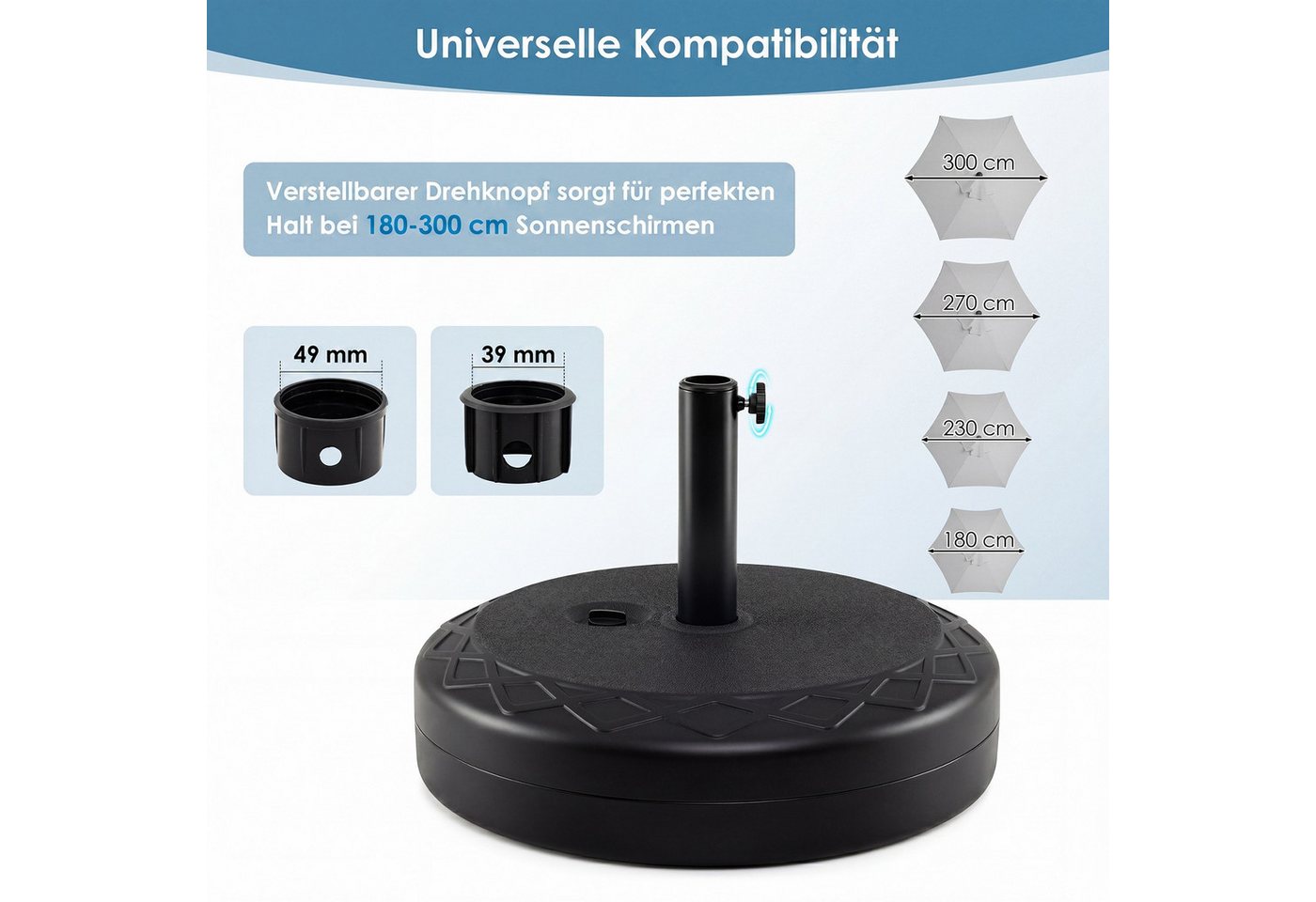 KOMFOTTEU Schirmständer, 26 L/45 kg befüllbar Sonnenschirmfuß aus Kunststoff – Bild 4 von 5