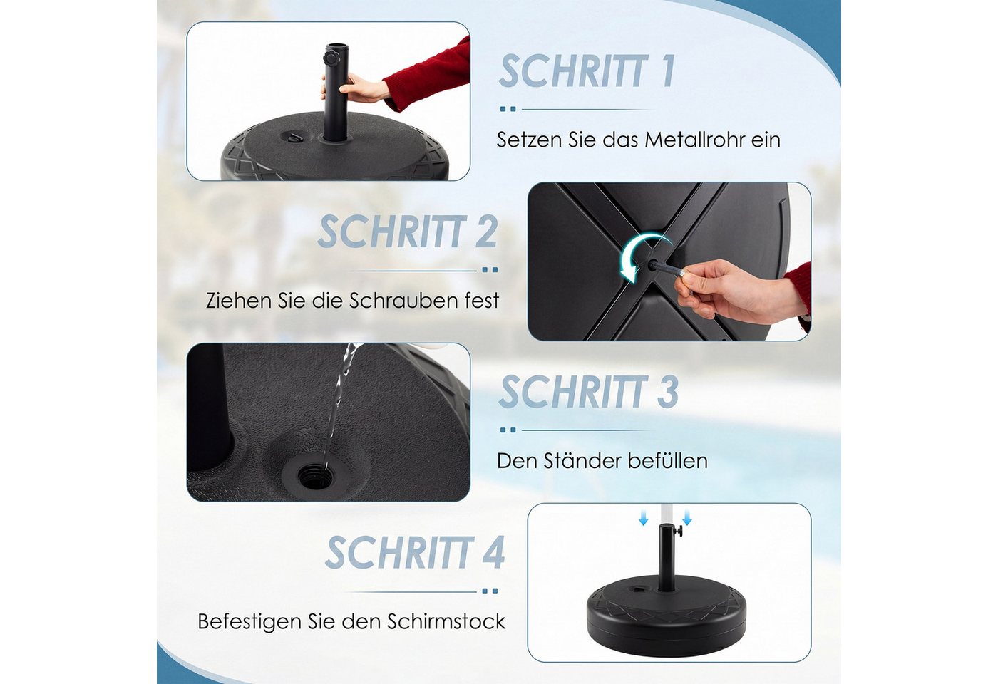 KOMFOTTEU Schirmständer, 26 L/45 kg befüllbar Sonnenschirmfuß aus Kunststoff – Bild 5 von 5