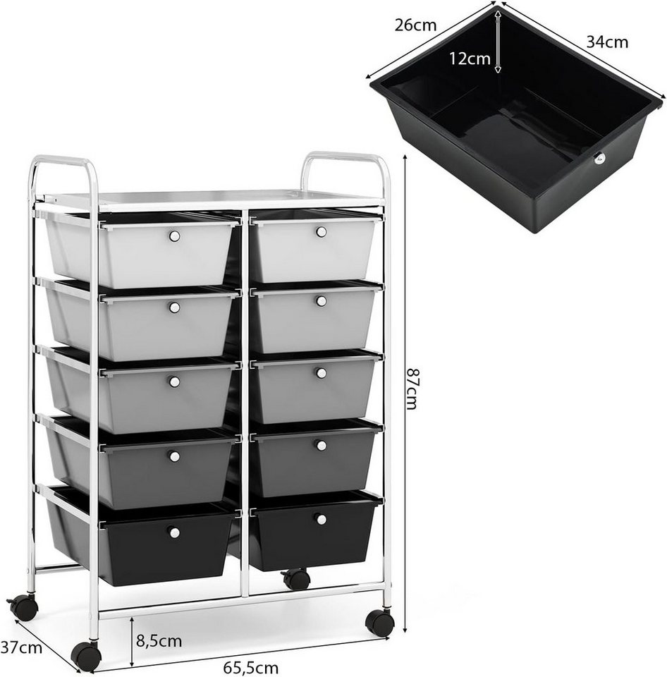KOMFOTTEU Schuhregal Rollcontainer, mit 10 Schubladen stapelbar, 65,5 x 37 x 87 cm – Bild 3 von 5