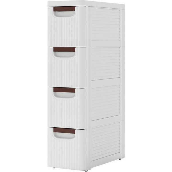 KOMFOTTEU Sideboard Nischenschrank Badschrank, mit 4 Schubladen & Rollen