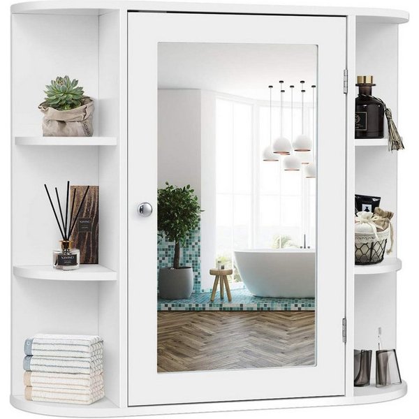 KOMFOTTEU Spiegelschrank Badschrank Hängeschrank Wandschrank mit Ablagen, 66 x 17 x 63 cm