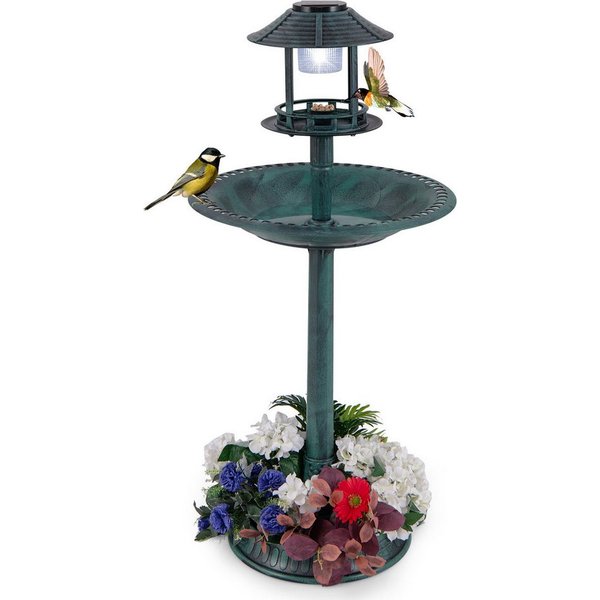 KOMFOTTEU Vogeltränke, Wassertränke Vogelbad Retro mit Solarlicht
