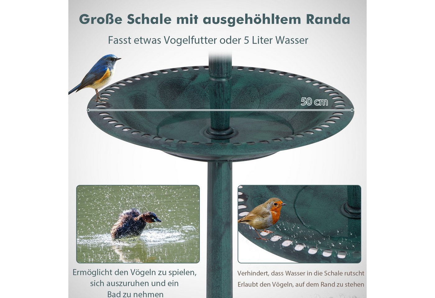 KOMFOTTEU Vogeltränke, Wassertränke Vogelbad Retro mit Solarlicht – Bild 3 von 5