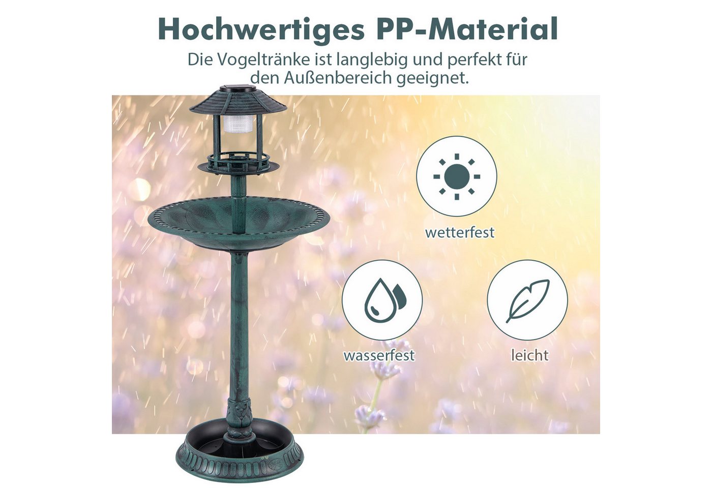 KOMFOTTEU Vogeltränke, Wassertränke Vogelbad Retro mit Solarlicht – Bild 5 von 5