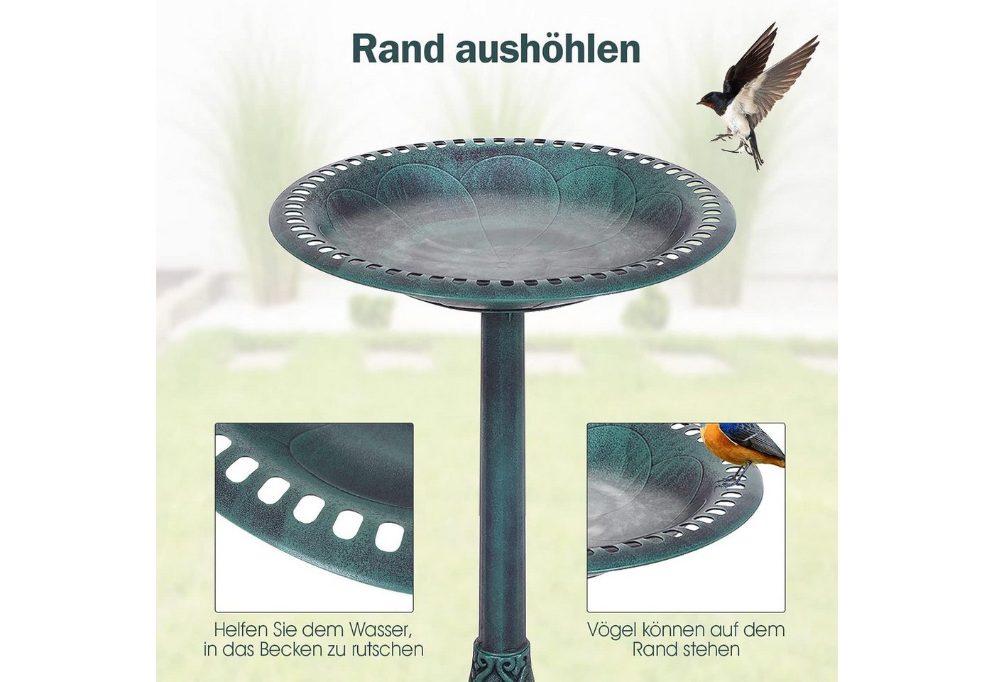 KOMFOTTEU Vogeltränke Vogelbad Vogelfuttersäule, für Wildvögel – Bild 5 von 5